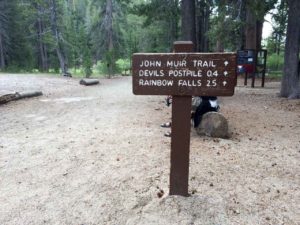Trail sign to Devils Postpile
