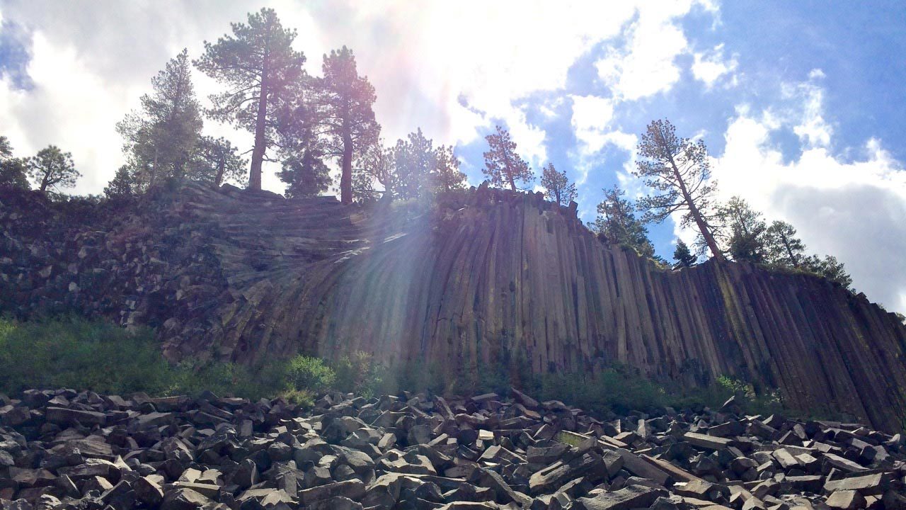 Viewing the Devils Postpile from below