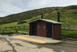 Toilets at the west end of the parking area