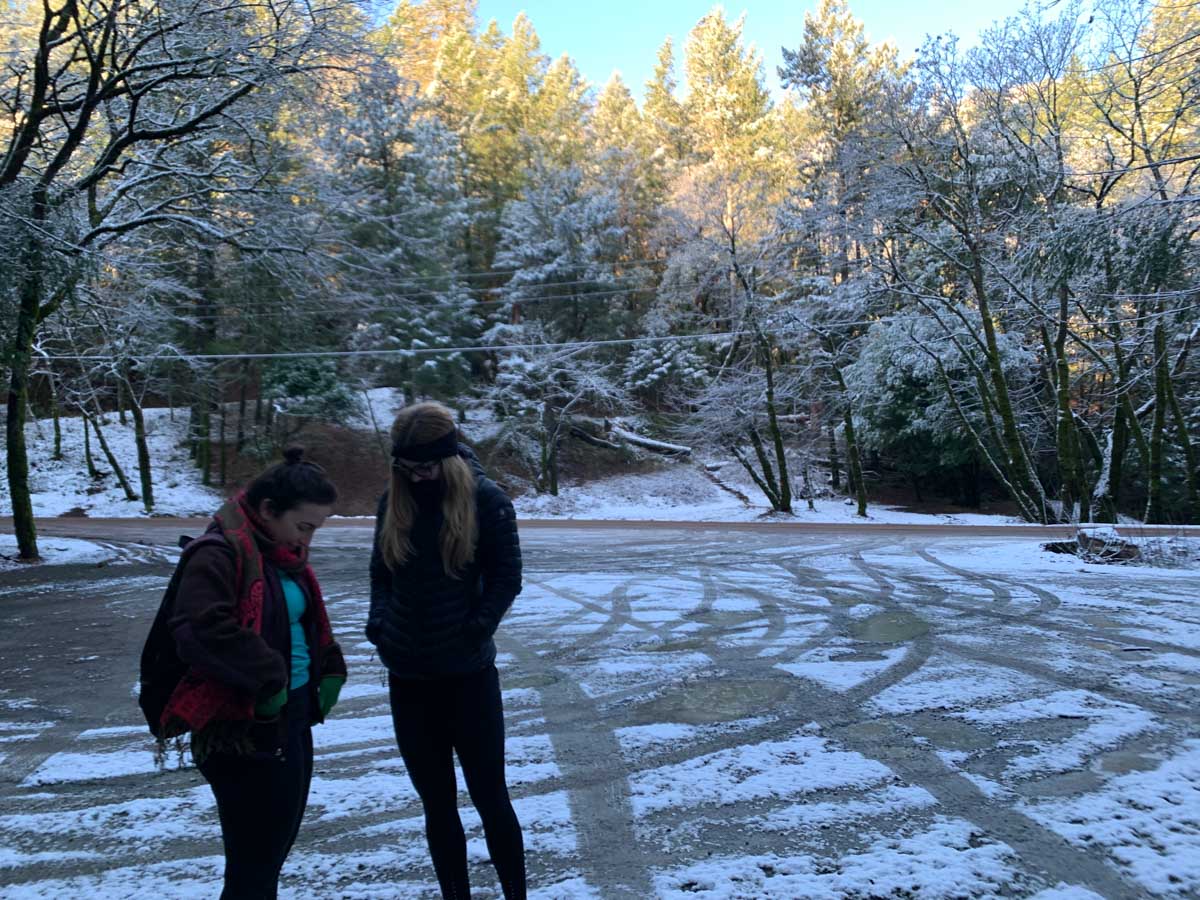 Snow at the Mt Saint Helena trailhead