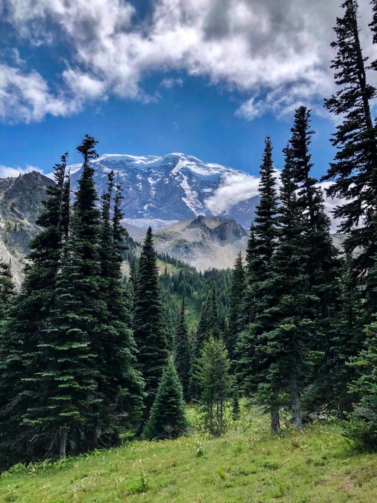 Mount Rainier from the Mystic Lake Patrol Cabin