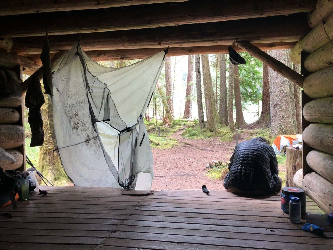 Attempting to dry out at South Mowich River Camp
