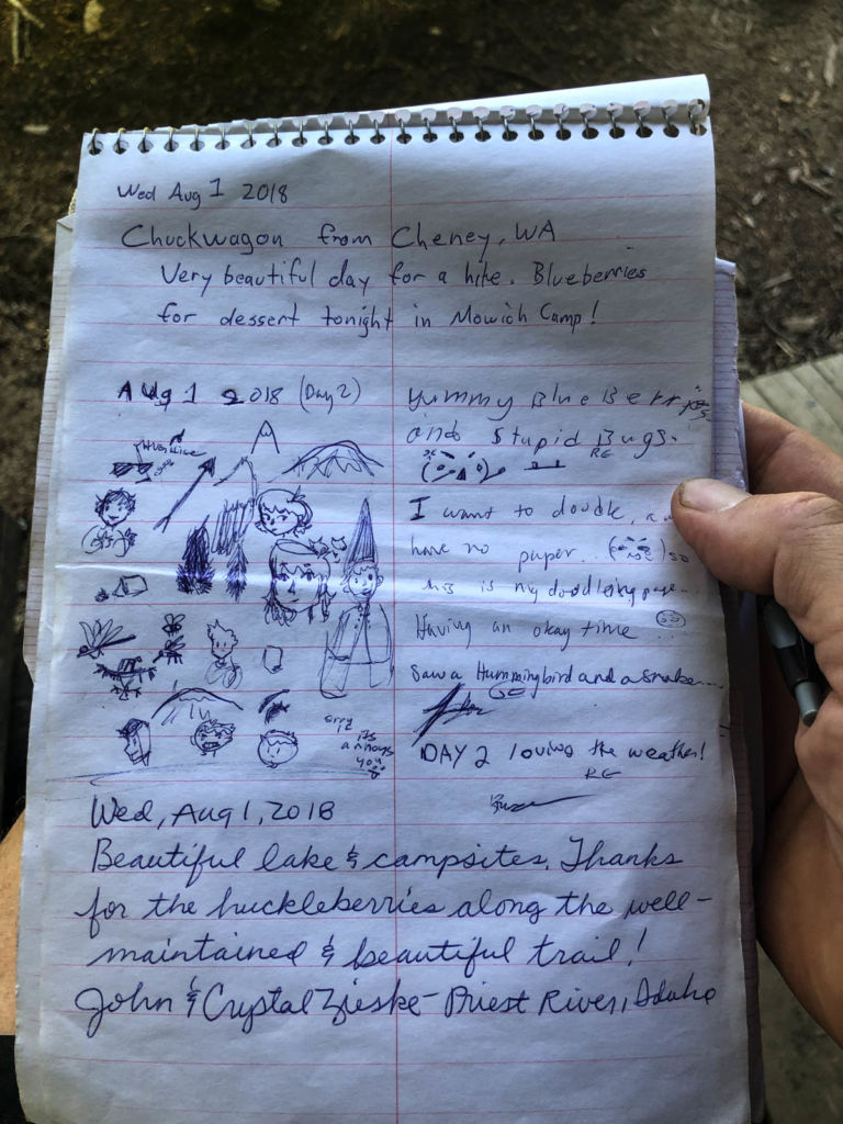 Trail register at Golden Lakes Patrol Cabin