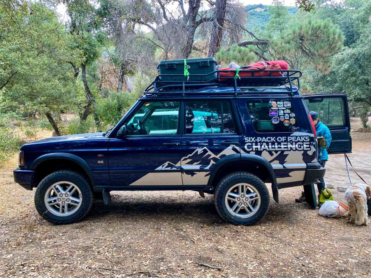 Leashing up the dogs for the hike