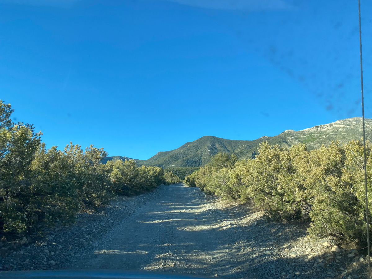 The unpaved road to the Bonanza trailhead
